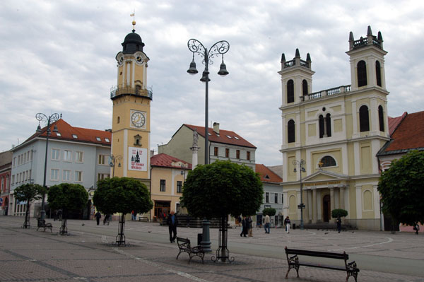 Clock Tower and St. Xavier Cathedral, Nmestie SNP, Bansk Bystrica
