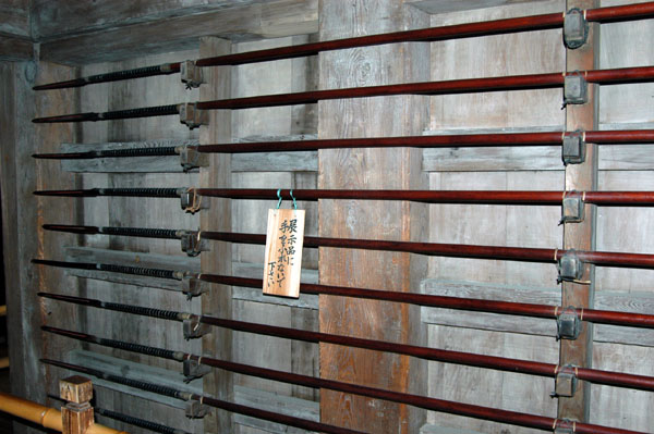 Pole arms stored on racks in the keep of Himeji Castle
