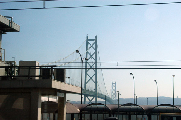 View of the Awaji Bridge from the train to Osaka