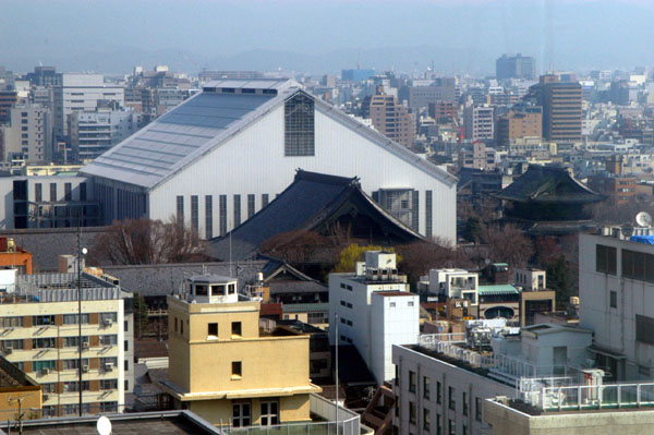 This large hanger-like building is protecting part of the Higashi Hongan-ji Temple during long-term restoration