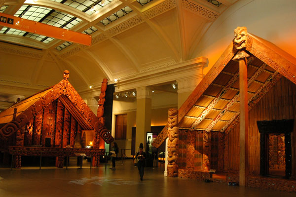 The 2 key buildings of the Maori exhibit, the storehouse and the meetinghouse