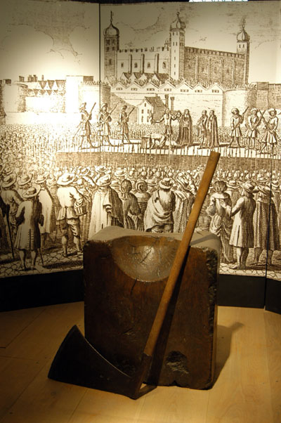 Headsman's ax and block, Tower of London