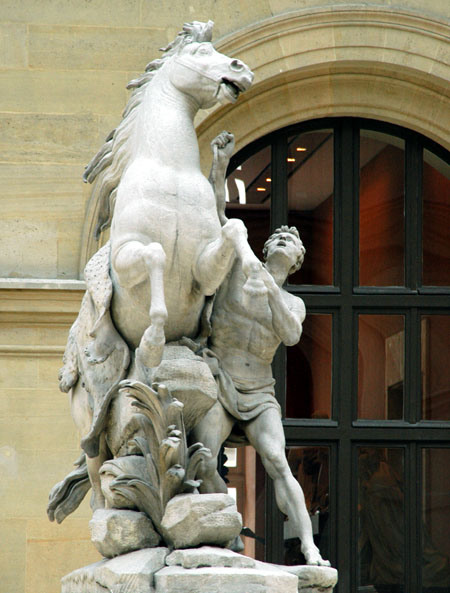 Rearing horse restrained by tamer, Parc du Marly, Guillaume Coustou, 1745