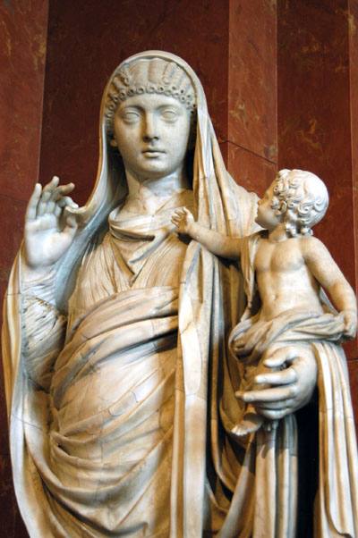 Empress Messaline, wife of the Emperor Claudius, holding Britannicus, 45 AD