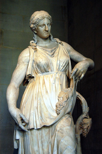 Sculpture of a woman with grapes