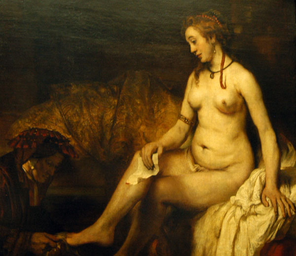 Bethsabe in the bath holding the letter from David, 1654, Dutch, Rembrandt (1606-1669)