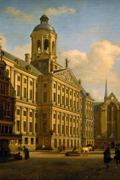 Dam Square with the new Town Hall of Amsterdam, 1668, Dutch, Jan van der Heyden (1637-1712)