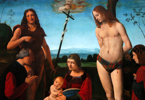 The Virgin and Child with St. John the Baptist and St. Sebastian, Italian, 1500, Giovanni Antonio Boltraffio (1467-1516)