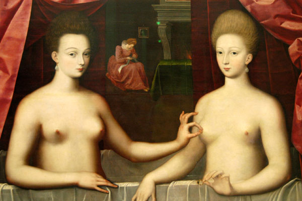 Portrait of Gabrielle d'Estres and her sister, the Duchess of Villars, 1594, School of Fontainebleau