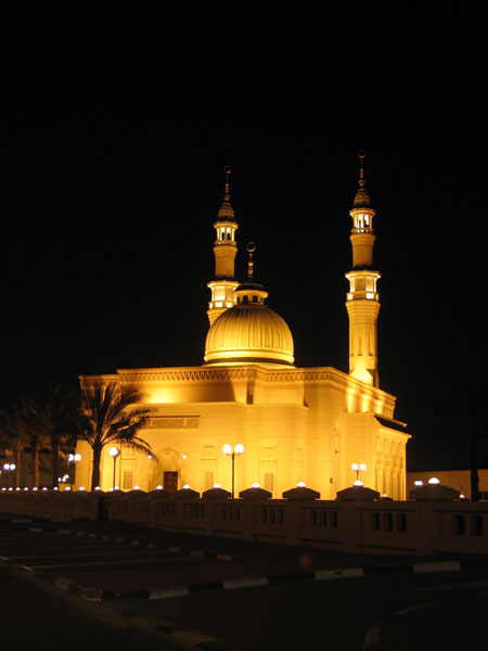 Mosque illuminated at night