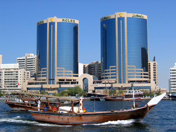 Dhow passing Dubai's Twin Towers