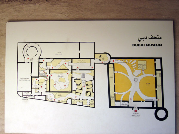 Dubai Museum map with the original fort on the right and the new galleries on the left