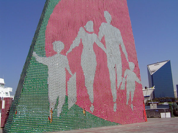 Dubai Shopping Festival logo made from cans