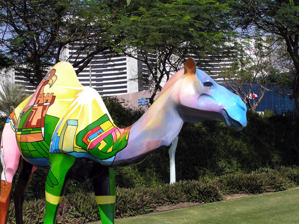 Painted camels have been placed around Dubai