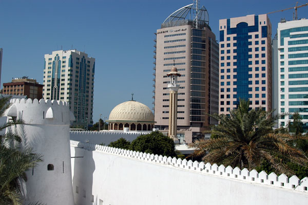 Skyscrapers beyond the walls of Al Hosn Palace
