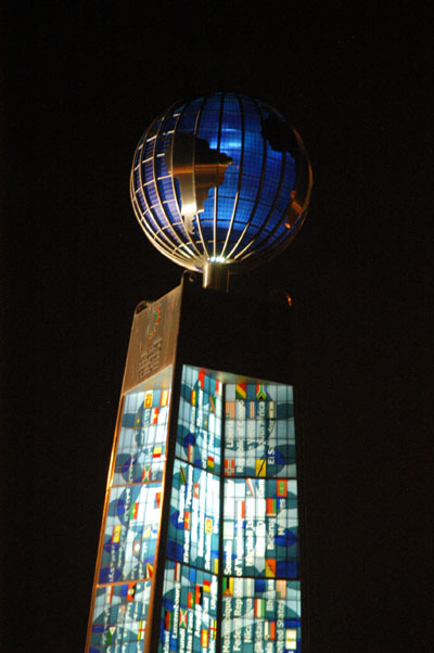 IMF Monument at night outside the DWTC