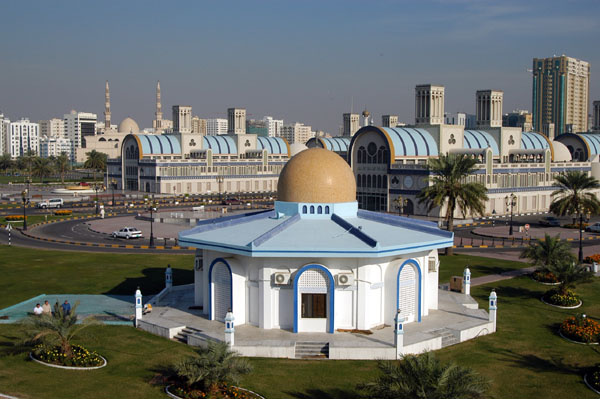Central souq and mosque from Sharjah Bridge