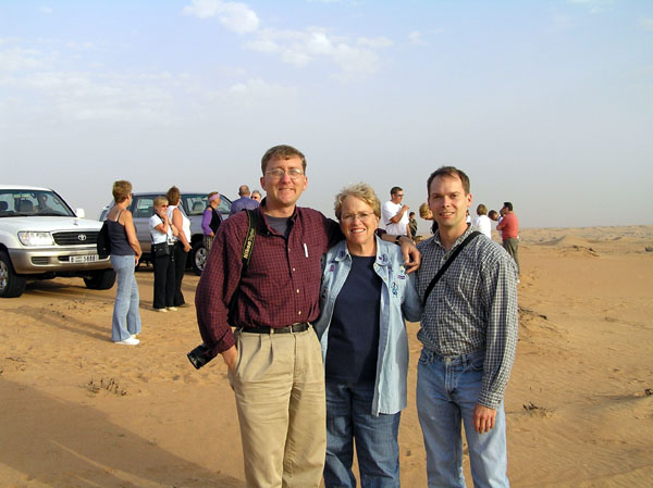 Me, Mom and Roy on a break from the desert safari