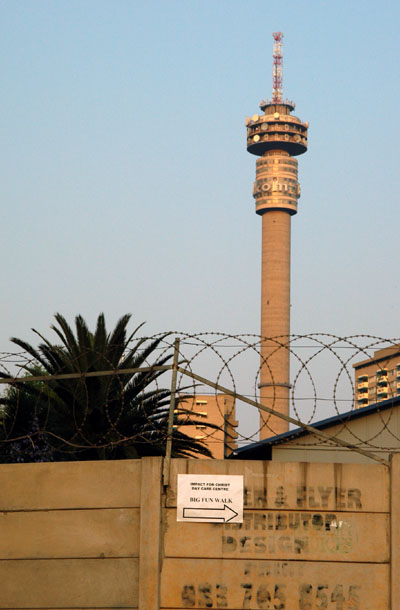 Hillbrow Tower with barbed wire wall