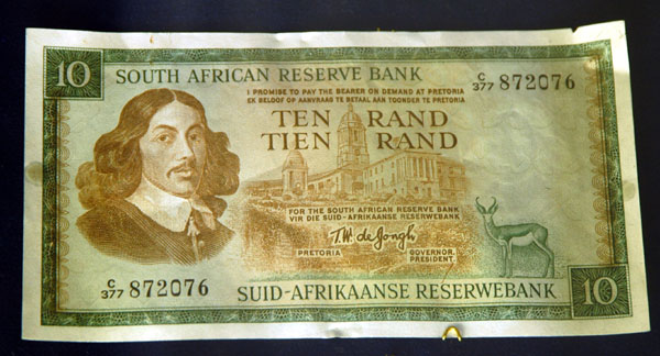 Old 10 Rand note, Gold Reef City Mint