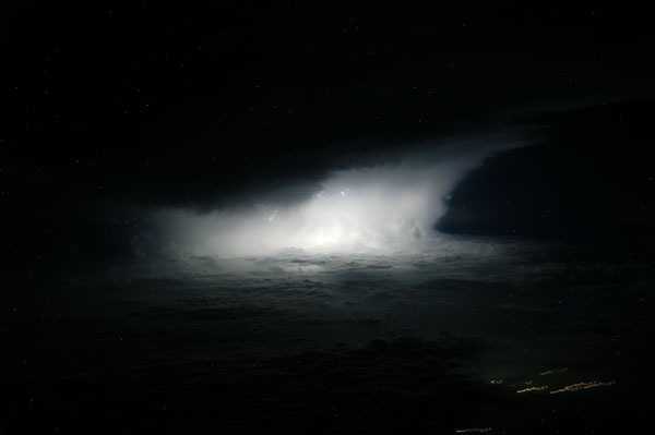 Night thunderstorm over southern Japan