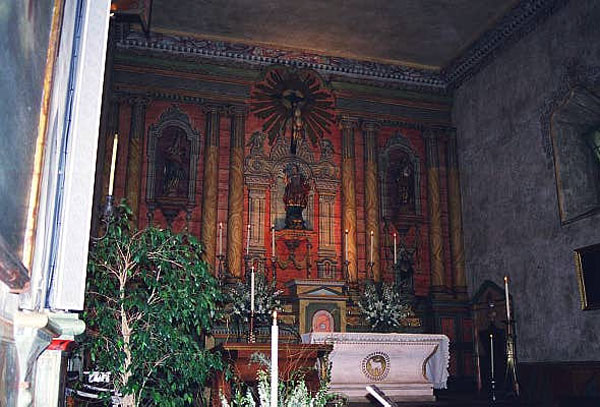 Interior of the Santa Barbara Mission church, 1820