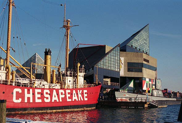 The lightship Chesapeake and the National Aquarium, Baltimore's Inner Harbor