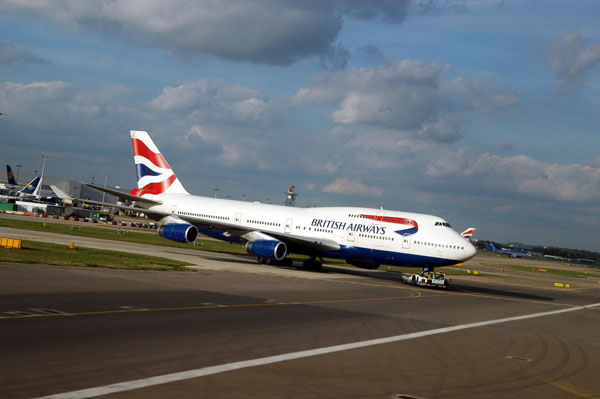 British Aiways 747-400 under tow at LHR