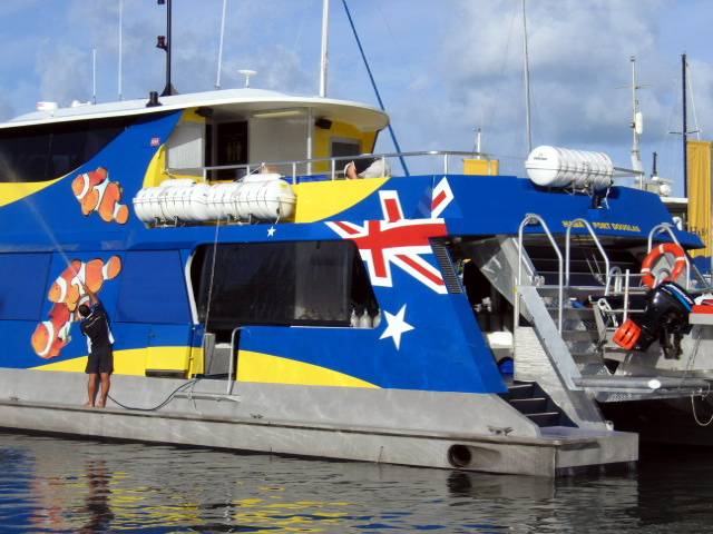 Very Australian looking Great Barrier Reef tour boat, Port Douglas