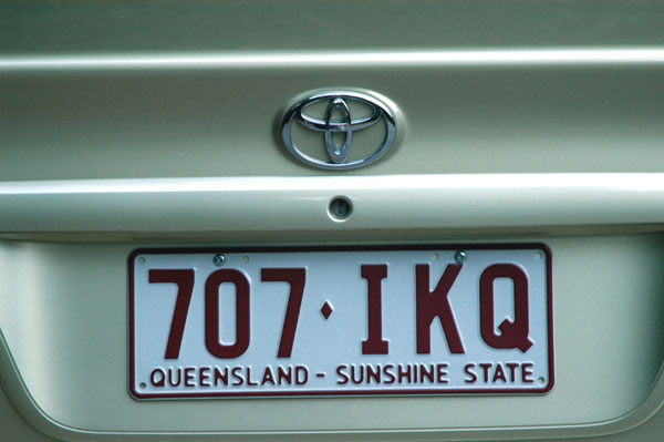 Queensland plate from our rental car
