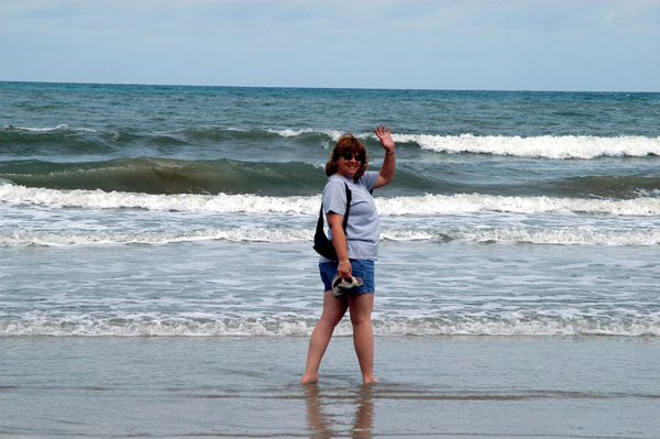 Debbie wading. Luckily it wasn't yet jellyfish season