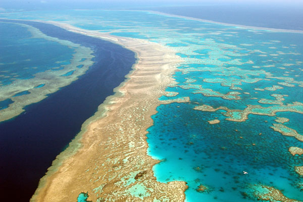 Hardy Reef and Hook Reef are separated by what appears to be a river