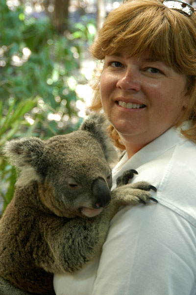Debbie with a koala, Lone Pine