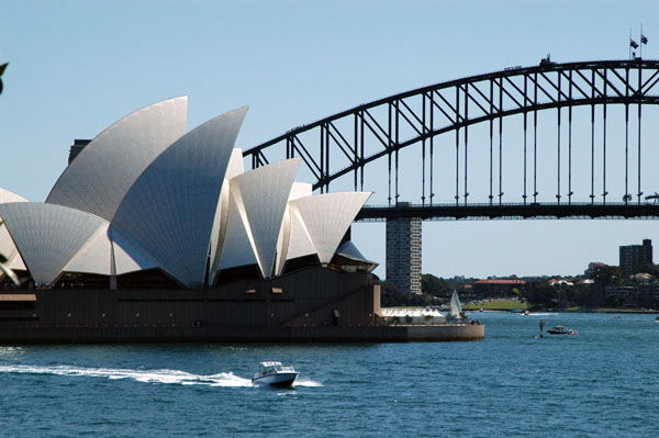 Sydney Opera House and Harbor Bridge from Mrs Macquarie's Point