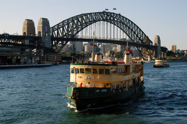 Sydney Ferry Lady Herron arriving at Circular Quay with the Sydney Harbour Bridge