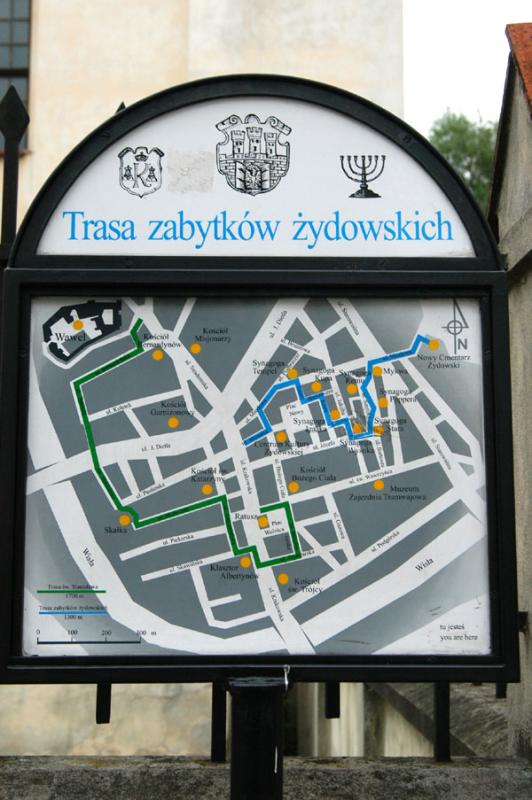 Walking tour map of Krakow's Jewish quarter