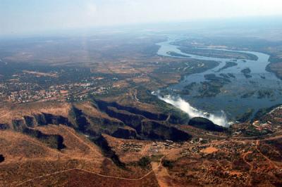 Victoria Falls with the lower gorges