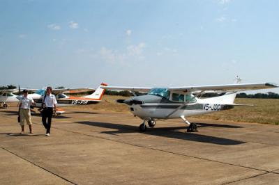 Arriving with our pair of 182s in Livingstone, Zambia - 2005