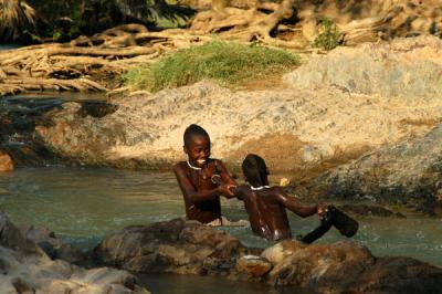 Himba boys playing at Epupa Falls