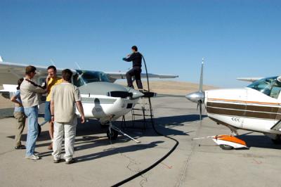 Tanking up for the flight south along the coast to Bogenfels, then inland over Fish River Canyon, on to Keetmanshoop