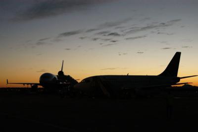 The Air Namibia fleet waits for the evening departures