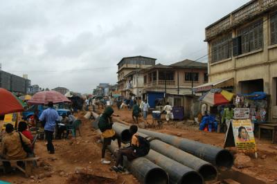 Laying new pipes near Nkrumah Circle, Accra