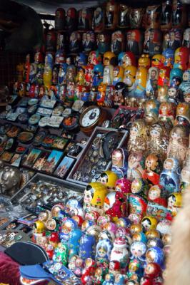 Russian souvenir stands line Arbat ulitsa