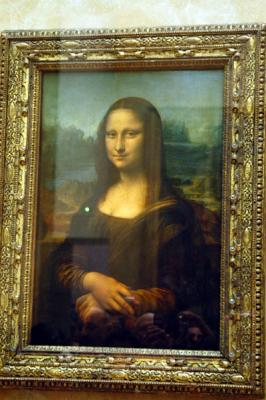 Mona Lisa (La Joconde) behind her protective reflective glass