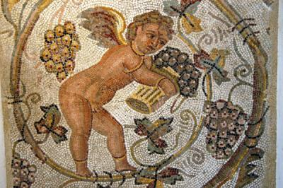 Cupid picking grapes from a 4th C. AD mosaic fragment, Carthage, Tunisia