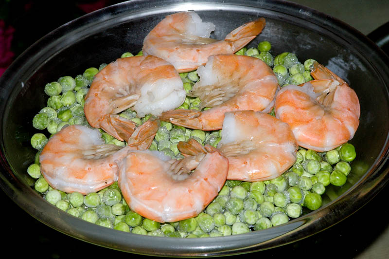 shrimp and peas for rice salad