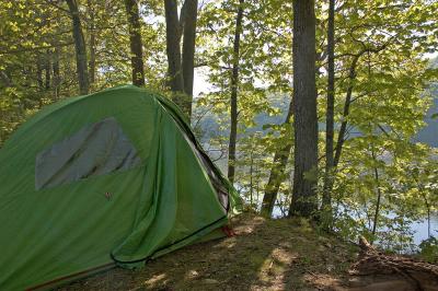 camping on the riverbank