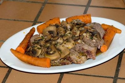 freezer to oven beef roast, sauteed mushrooms