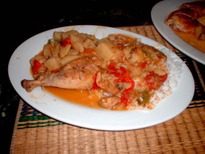 chicken with peppers, potatoes, tomatoes