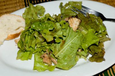 salad greens, leftover grilled chicken chunks
